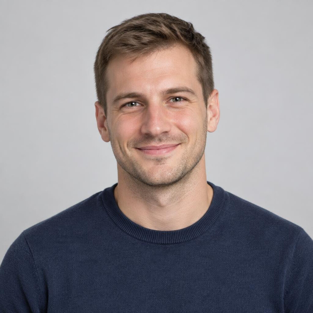 Studio portrait of a young Croatian man in casual smart clothing